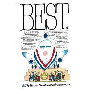 Pan American Shuttle Airlines 1980s Vintage Print Ad